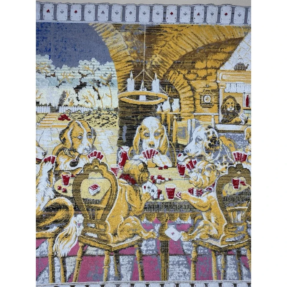 Vintage Dogs Playing Poker Tapestry Blanket Throw Cards Bar Scene 57x46 Vtg